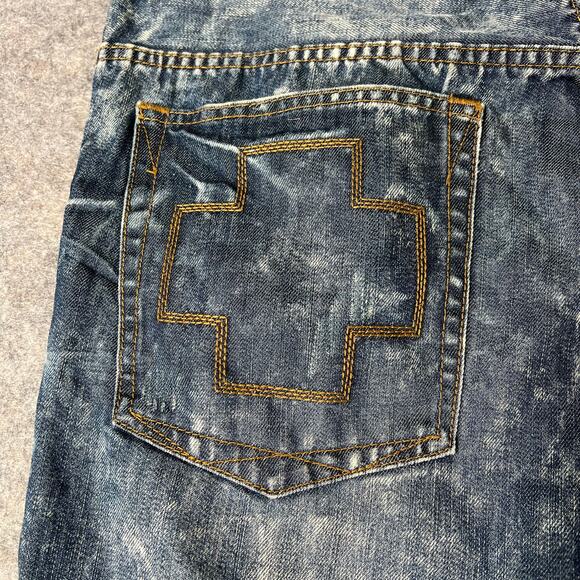 Pink Dolphin Mens Blue Denim Jeans Destructed Relaxed Ripped Thrashed Size 36 - Picture 7 of 16